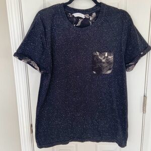 ELEVEN PARIS Men’s Black Speckled Pocket Tee Rolled Sleeve Size Large